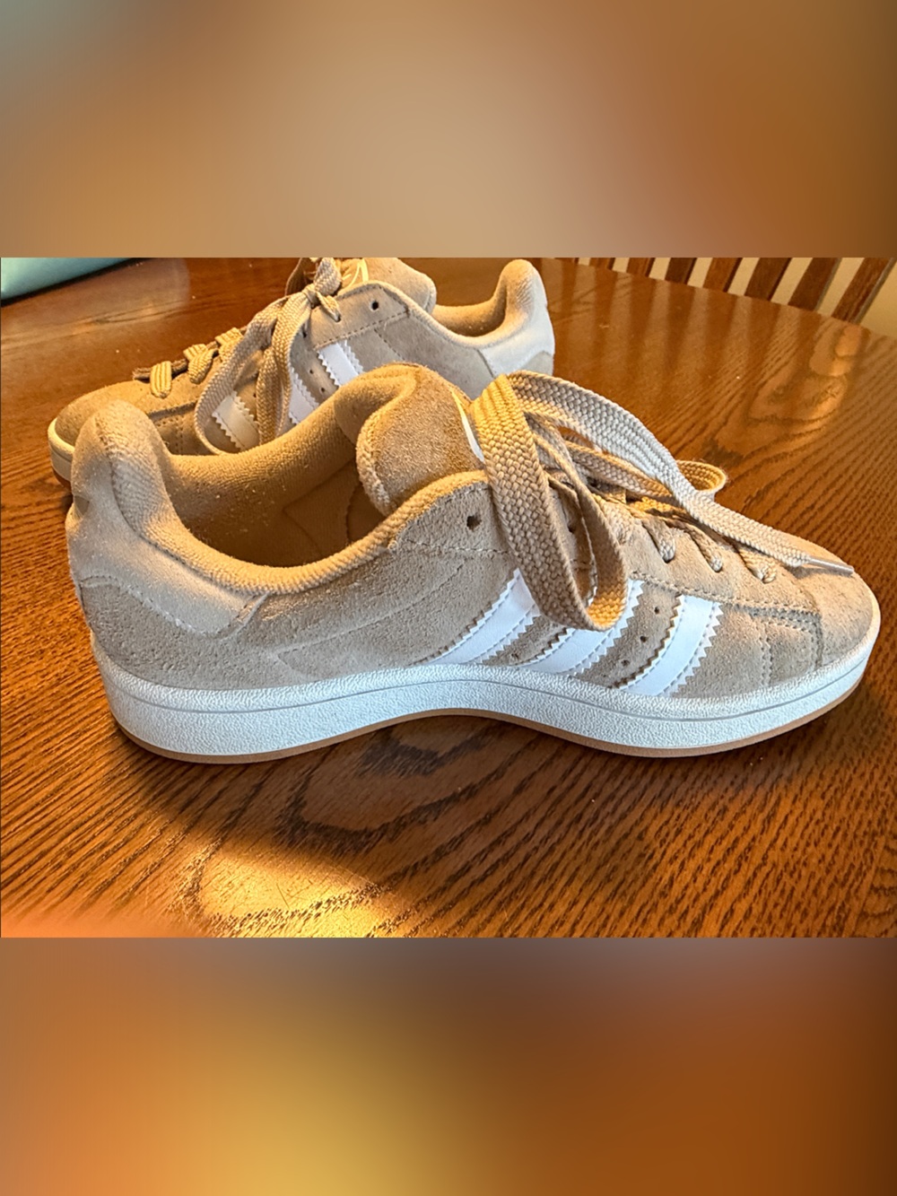 adidas Kids, Youth Campus Suede Sneakers in Wonder Beige and Cloud White - Picture 5 of 12
